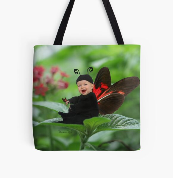 Baby Finds Butterfly All Over Print Tote Bag