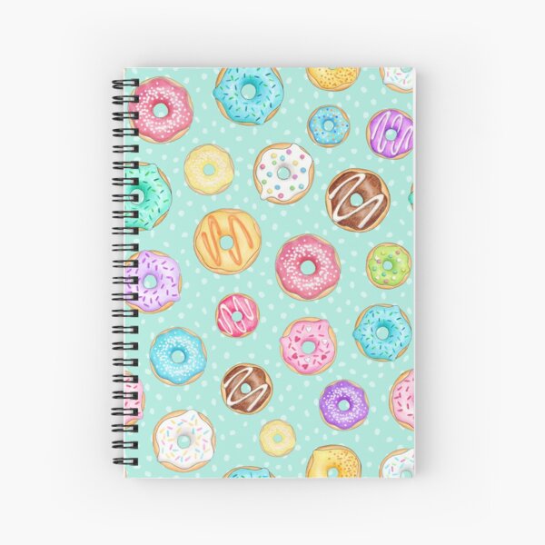 Scattered Rainbow Donut on spotty mint - repeat pattern Spiral Notebook