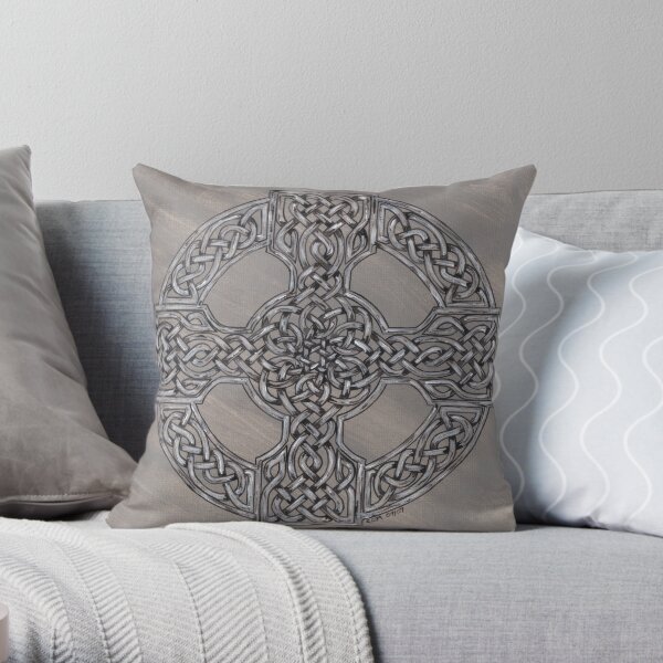 Grey Wheeled Cross Throw Pillow