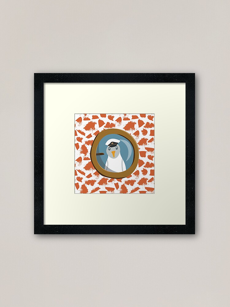 Alternate view of Funny seagull captain behind bull's eye on ship Framed Art Print