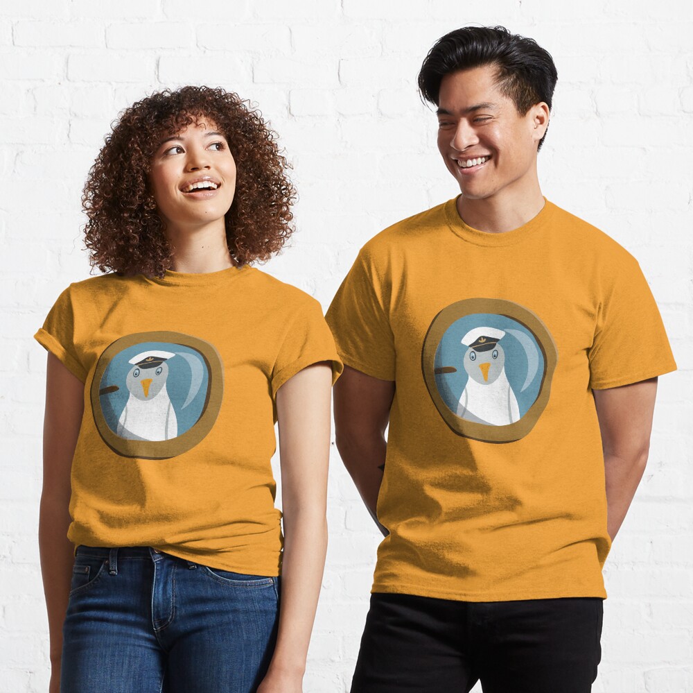 Funny seagull captain behind bull's eye on ship Classic T-Shirt