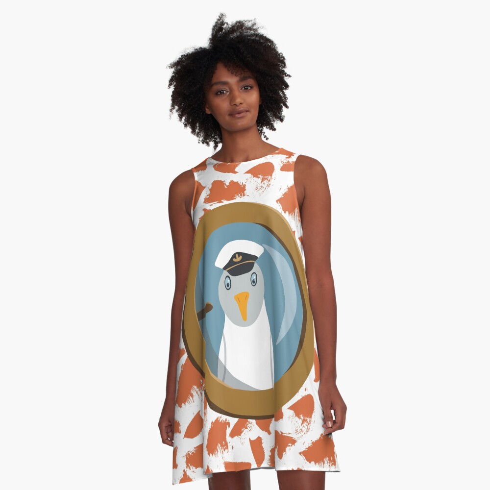 Funny seagull captain behind bull's eye on ship A-Line Dress