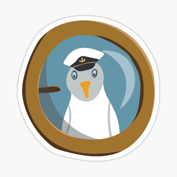 Funny seagull captain behind bull's eye on ship Sticker