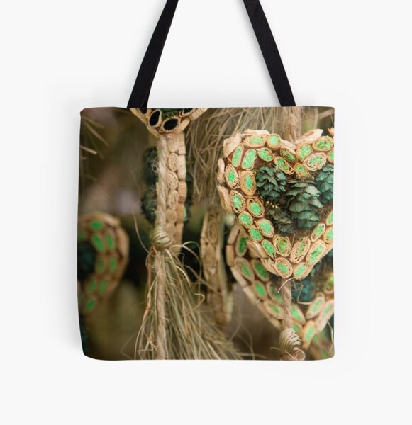 Green Hearts All Over Print Tote Bag