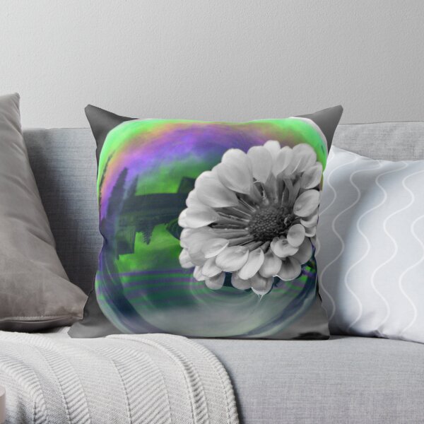 B&W Flower in a bubble Throw Pillow