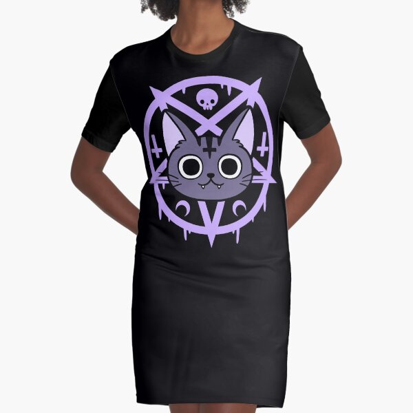 Black Meowgic 03 | Nikury Graphic T-Shirt Dress