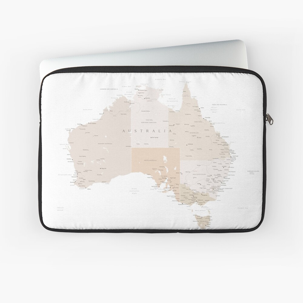 Map of Australia with cities in beige and light brown Laptop Sleeve