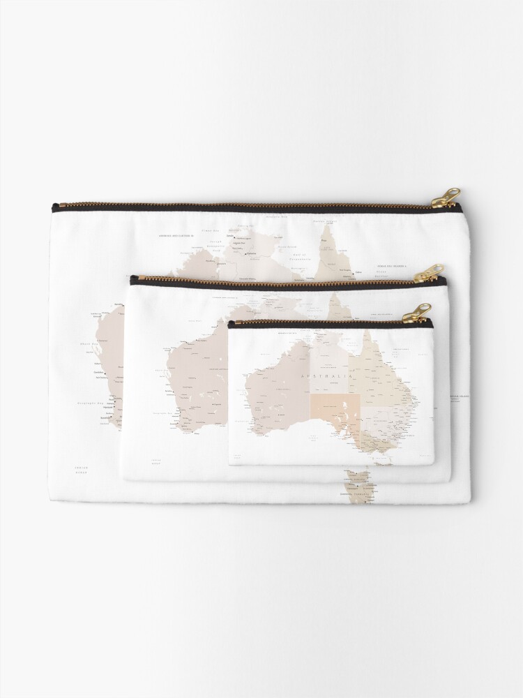 Alternate view of Map of Australia with cities in beige and light brown Zipper Pouch