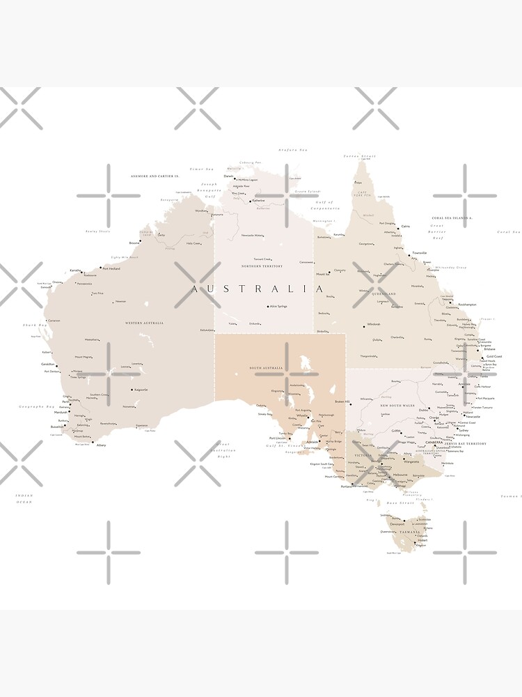 Map of Australia with cities in beige and light brown by blursbyai