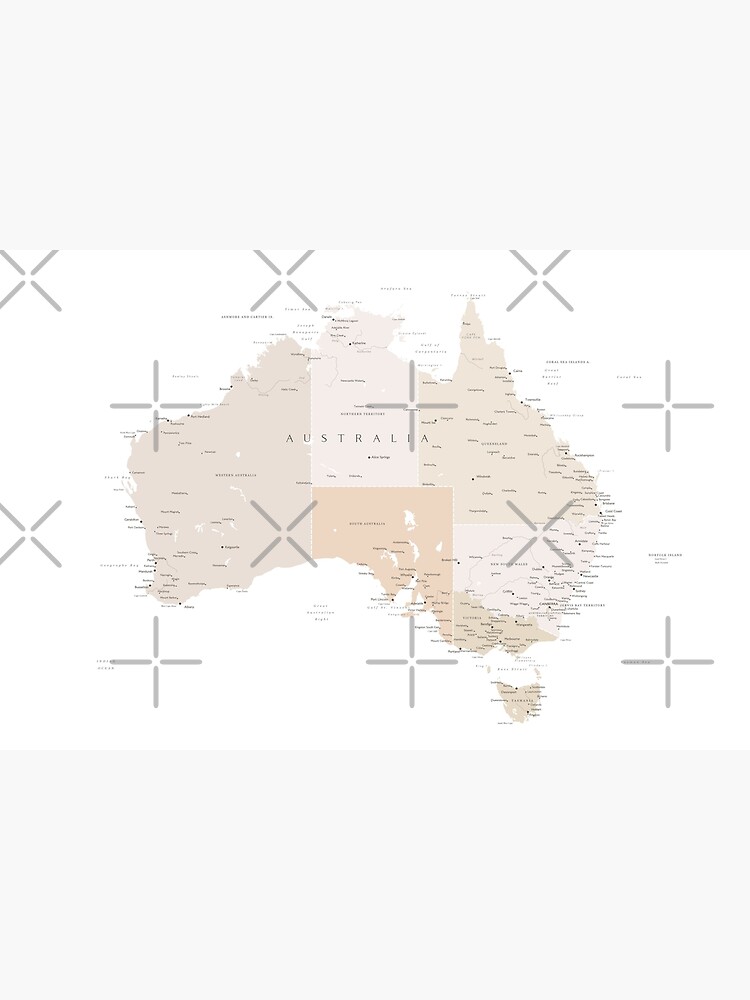 Map of Australia with cities in beige and light brown by blursbyai