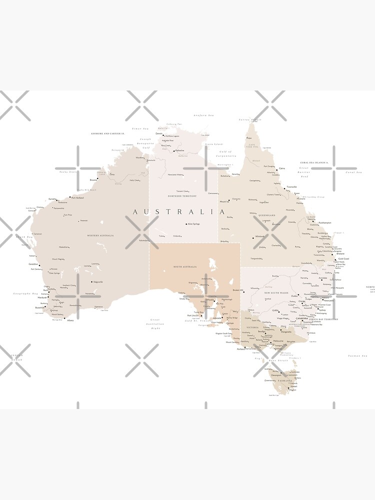 Map of Australia with cities in beige and light brown by blursbyai