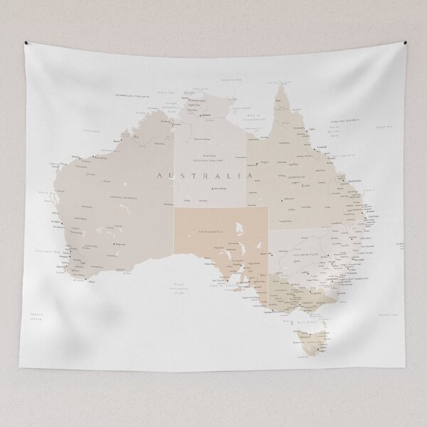 Item preview, Map of Australia with cities in beige and light brown designed and sold by blursbyai.