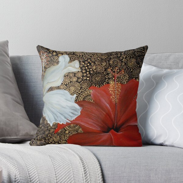 Red and White Hibiscus Throw Pillow