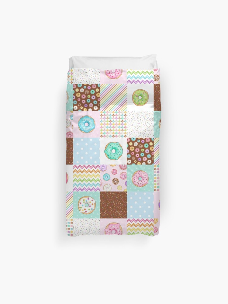 Rainbow Donuts Patchwork Quilt Pattern Duvet Cover By Hazelfisher