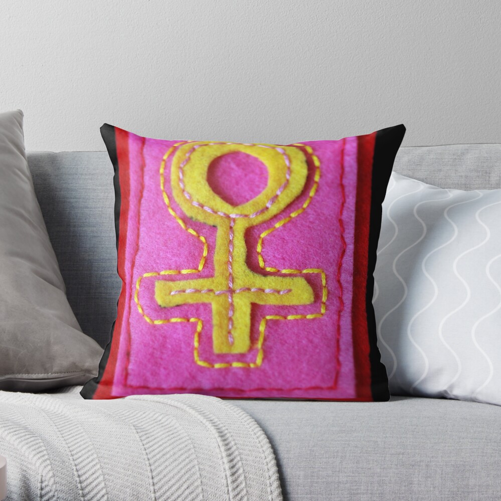 Hand-Embroidered Venus Symbol Throw Pillow