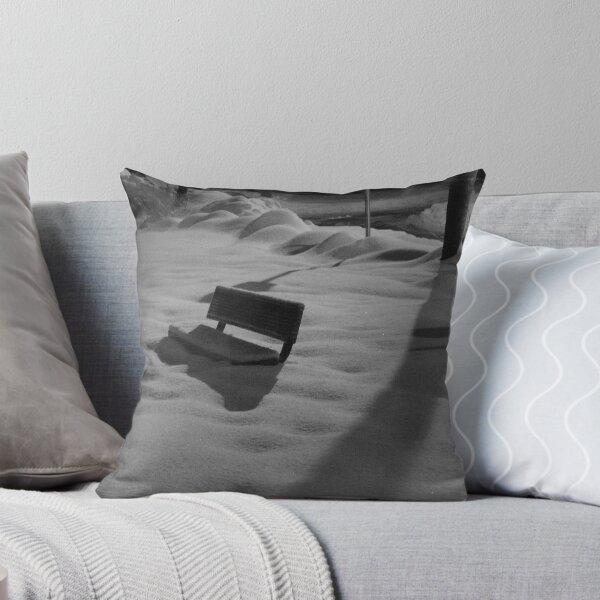 Park Bench After Snow Storm Throw Pillow