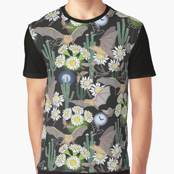 Bats, Moths and Cactus Flowers in Desert Moonlight Graphic T-Shirt