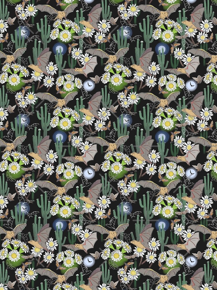 Bats, Moths and Cactus Flowers in Desert Moonlight by vinpauld