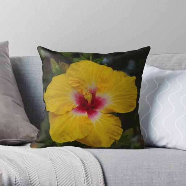 Hibiscus - yellow with red Throw Pillow