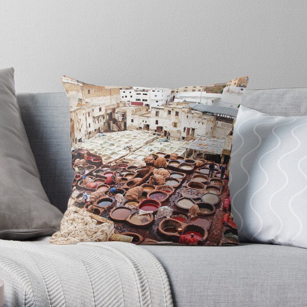 A tannery in Fes Throw Pillow