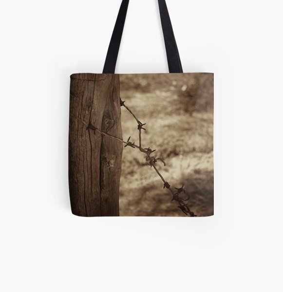 Old barbed wire - sepia All Over Print Tote Bag