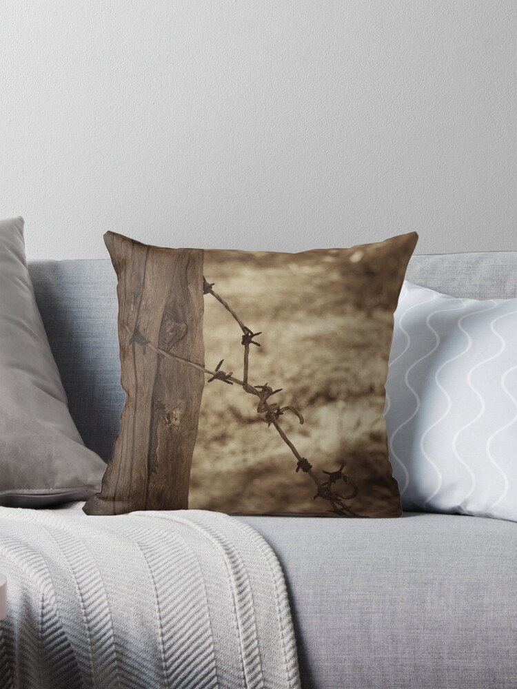 Thumbnail 1 of 4, Pillow, Old barbed wire - sepia designed and sold by mistered.