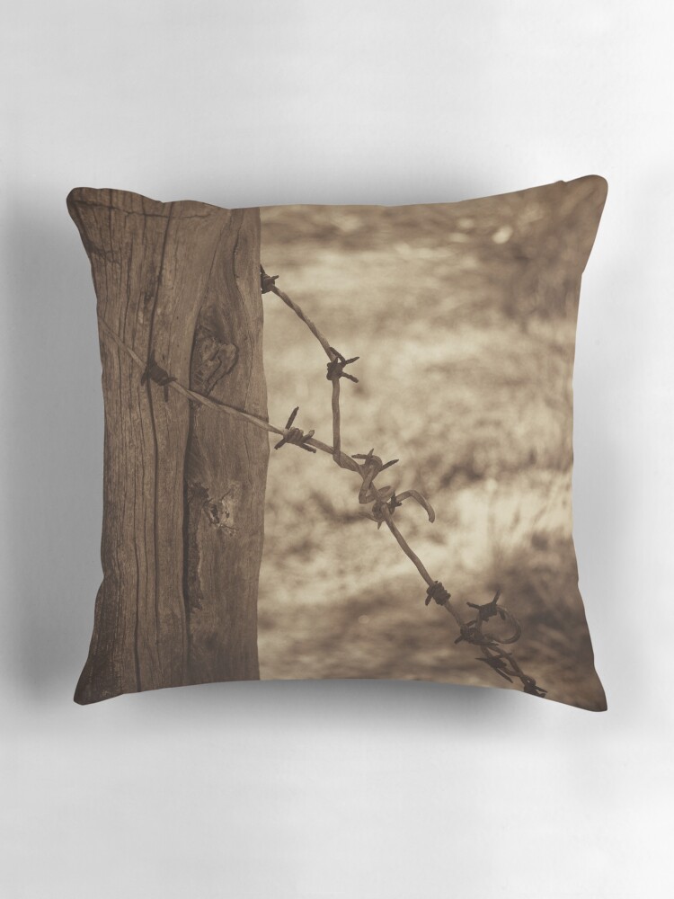 Thumbnail 3 of 4, Pillow, Old barbed wire - sepia designed and sold by mistered.