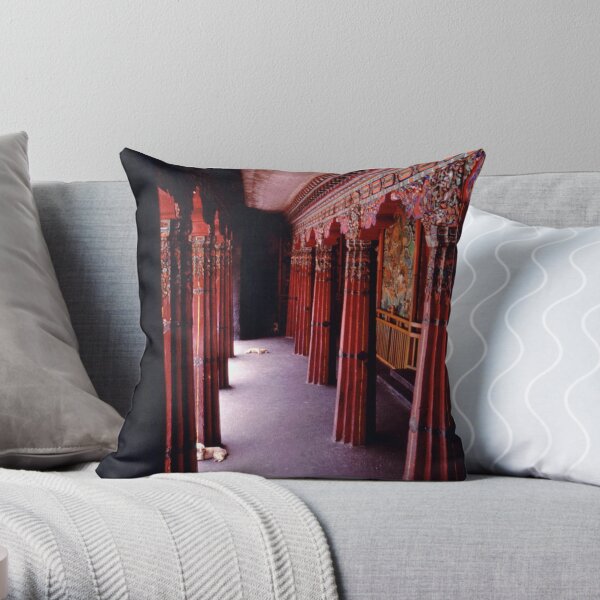 Porch of Potala with Dogs - Lhasa, Tibet Throw Pillow
