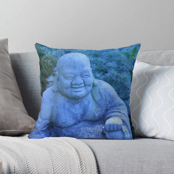 garden buddha in blue Throw Pillow