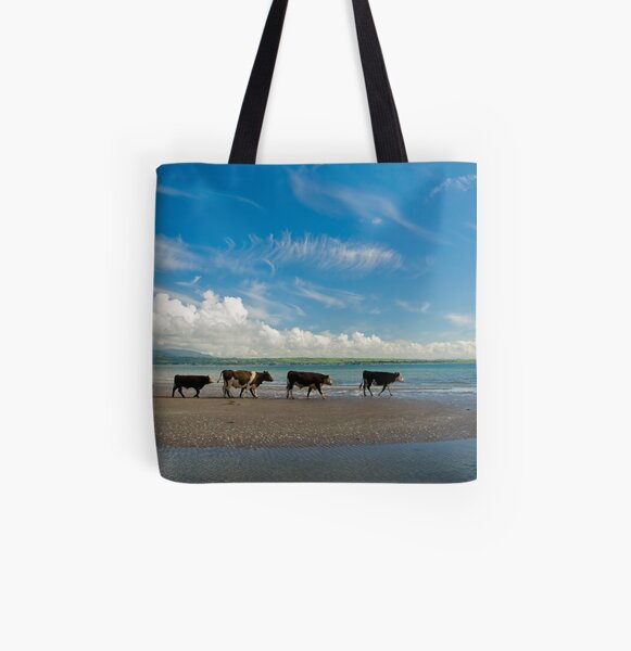 Cows strolling at the beach All Over Print Tote Bag
