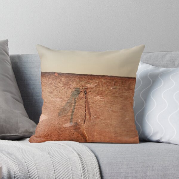 Dragonfly on the jetty Throw Pillow