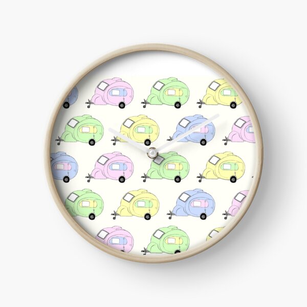 Pastel caravans - hand drawn digital art Clock