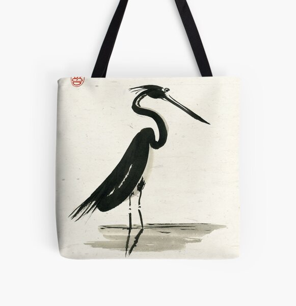 heron on rice paper All Over Print Tote Bag