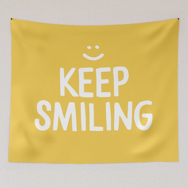 Aperçu de l'œuvre Gardez le sourire – Citation sur le bonheur jaune créée et vendue par blueskywhimsy.