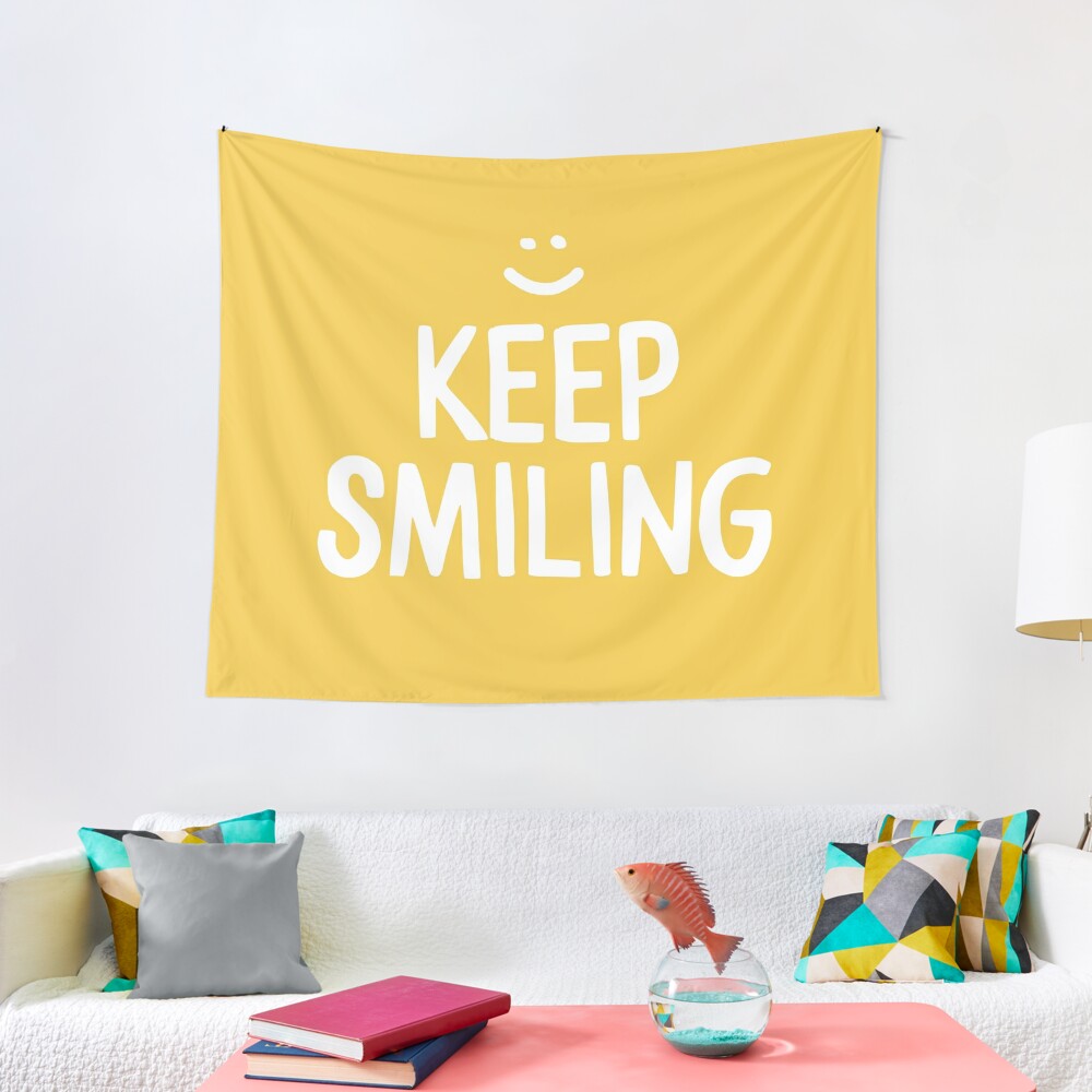Keep Smiling - Yellow Happiness Quote Tapestry