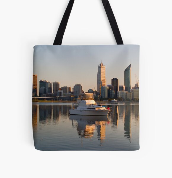 Boat Moored at South Perth All Over Print Tote Bag