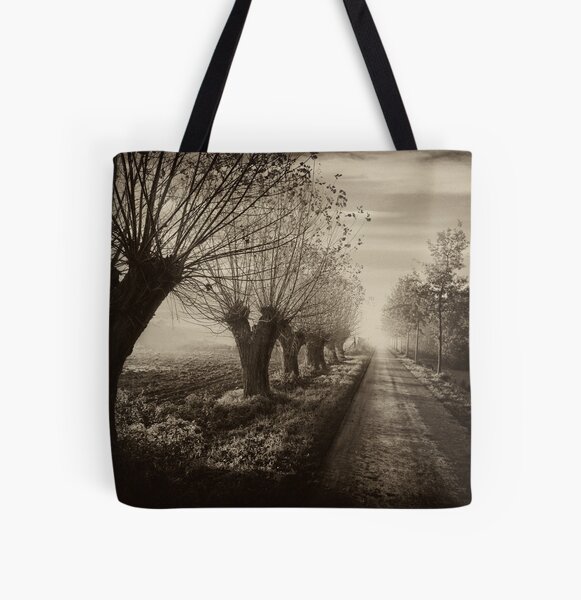 Path; willows b&w All Over Print Tote Bag