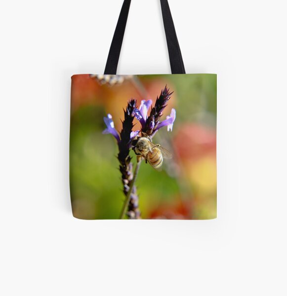 Bee on Lavender All Over Print Tote Bag
