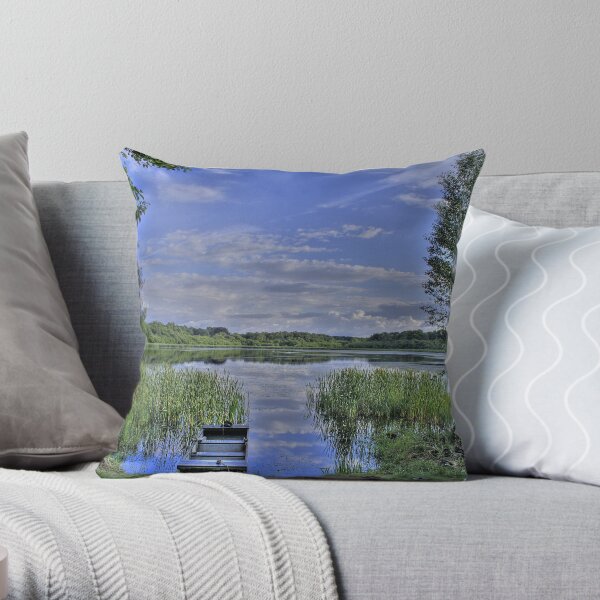boat and lake in hdr Throw Pillow