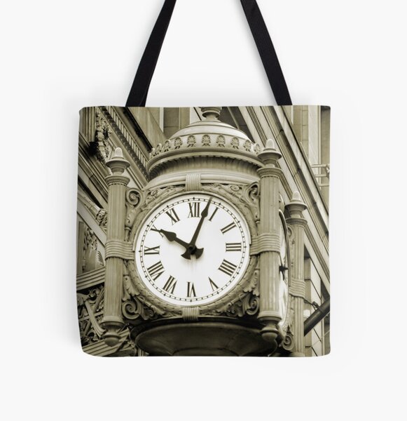 Chicago State Street Macy's Marshall Fields THE GREAT CLOCK Print  Green TOTE BAG