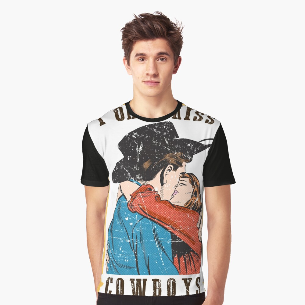 Lotus Fashion I Only Kiss Cowboys Graphic T-Shirt - Black Small