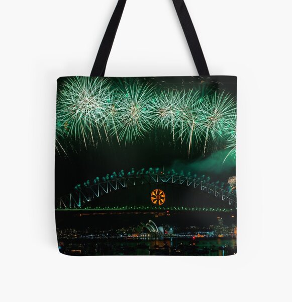 NYE 2008: Midnight Fireworks at McMahons Point All Over Print Tote Bag