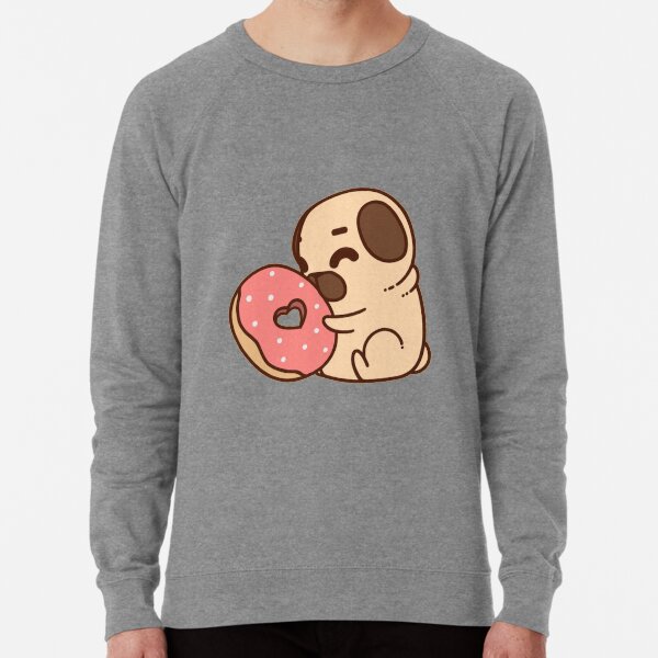 Cute Pug With Doughnut Lightweight Sweatshirt