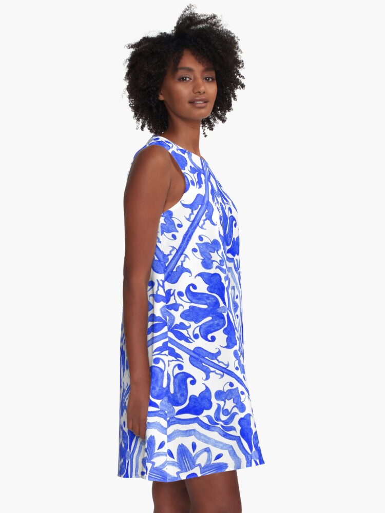 Alternate view of Portuguese azulejo tiles. A-Line Dress