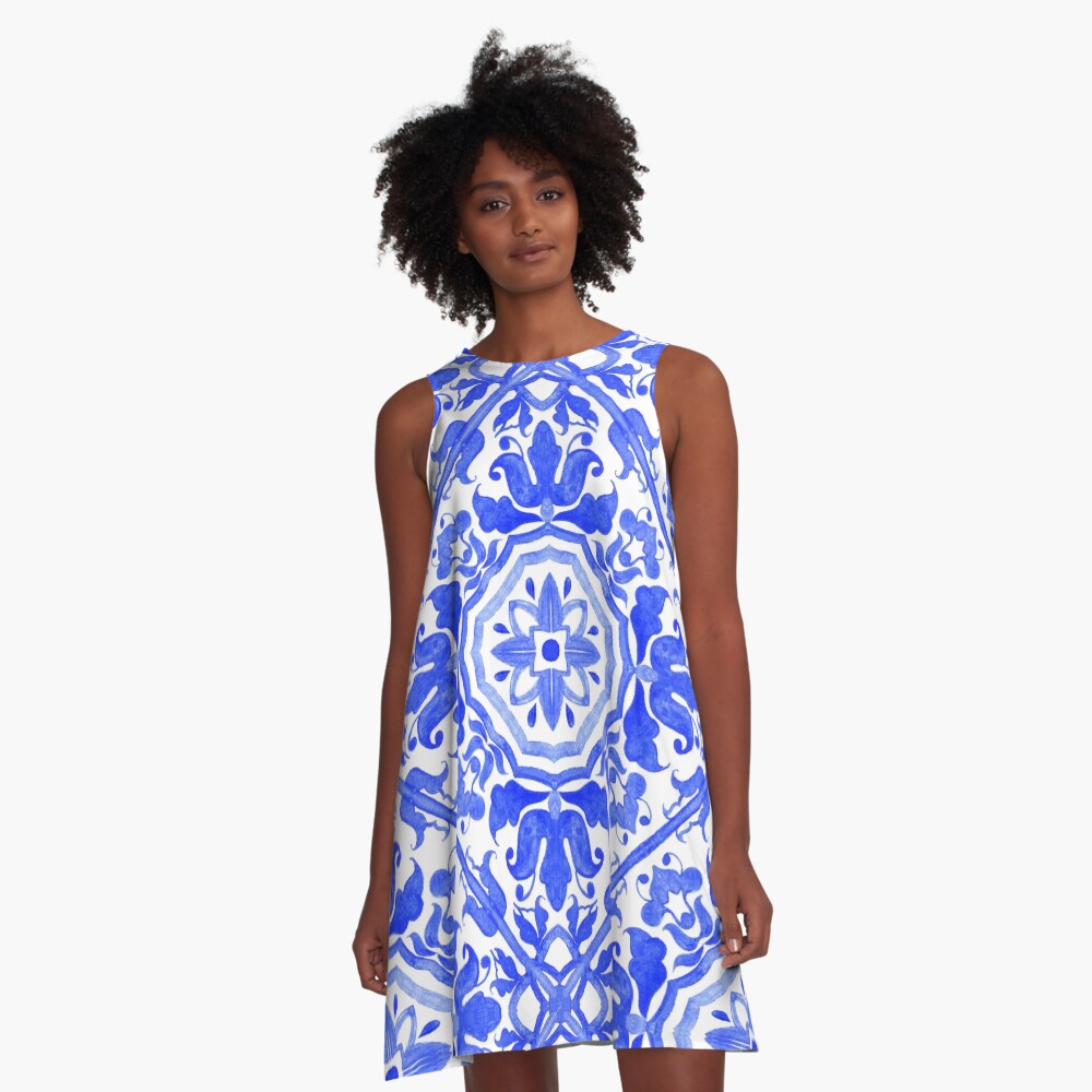 Portuguese azulejo tiles. A-Line Dress