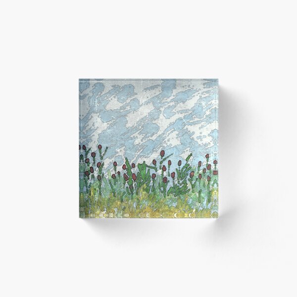 Red flowers in a field Acrylic Block