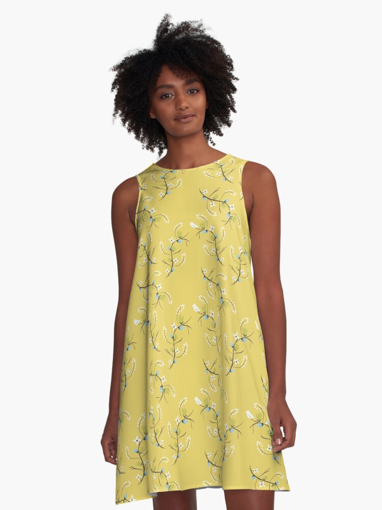 Thumbnail 1 of 4, A-Line Dress, Spring Yellow Floral designed and sold by Cindys Creative Contour.