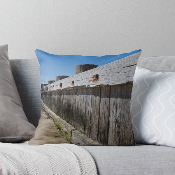 Timber beach retaining wall, Rye. Throw Pillow