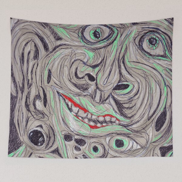 Item preview, S3-2 (psychedelic surreal character face drawing) designed and sold by Discordant Dreams Art.