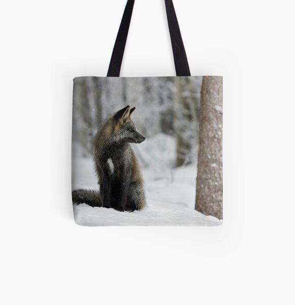 Silver Fox in Snow All Over Print Tote Bag